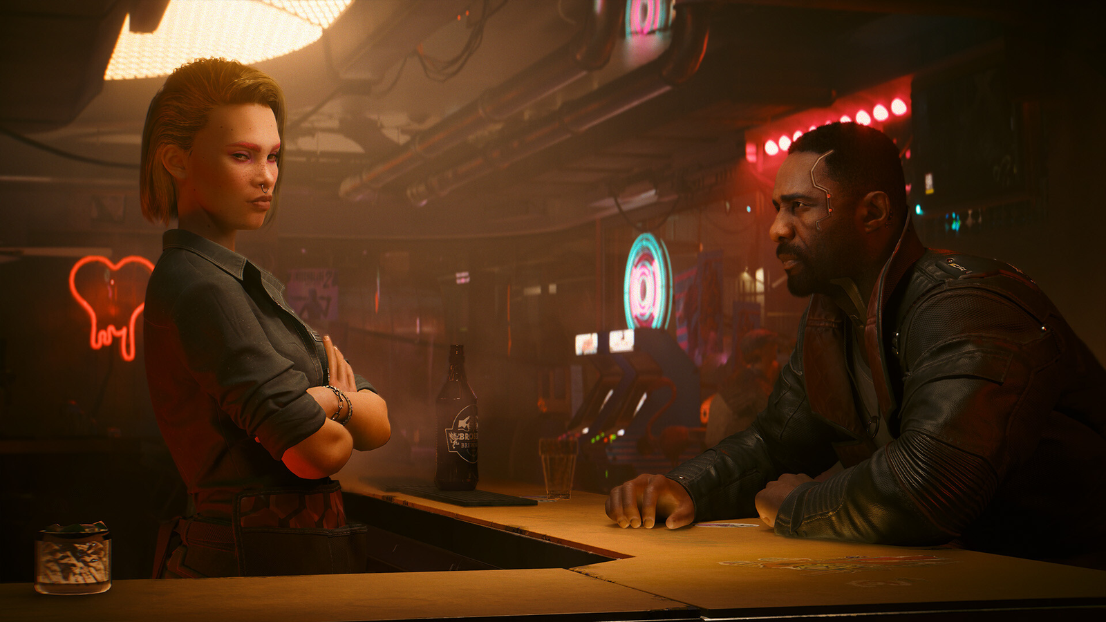 cyberpunk 2077 phantom liberty cyberpunk 2077 phantom liberty dlc expansion video game still showing two characters talking in bar