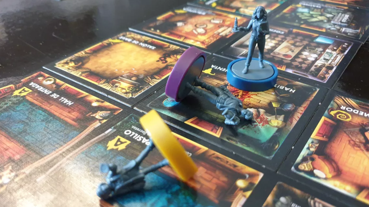 betrayal 6 betrayal at house on the hill board game character pieces on board with room tiles